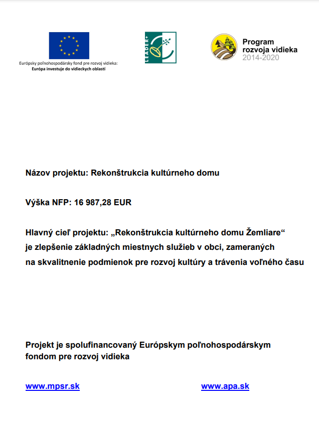 Názov projektu: Rekonštrukcia kultúrneho domu Názov projektu: Rekonštrukcia kultúrneho domu